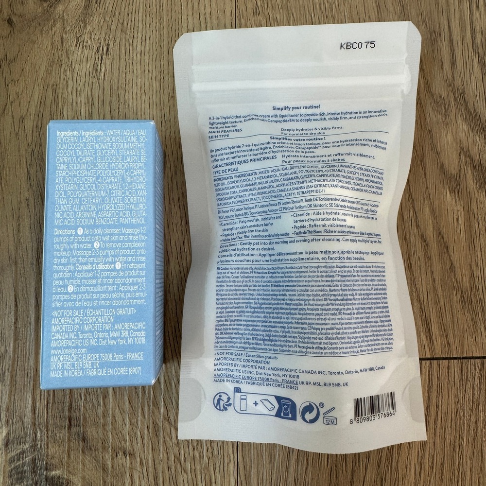 Laneige Water Bank Cleanser 10ml & Cream Skin Cerapeptide Toner 15ml Travel Set - Picture 3 of 3